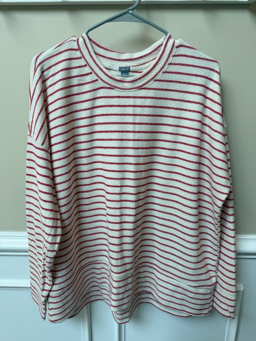 aerie Red & White Striped Crewneck Sweater